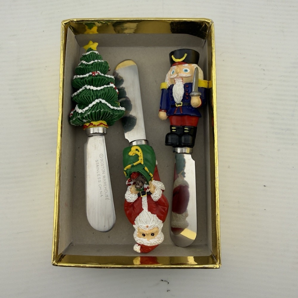 Vtg 90s Christmas Boston Warehouse Cheese Spreaders Set of 3 Nutcracker Santa